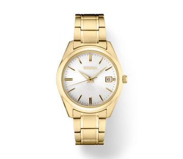 Stainless Steel Men's Gold Watch with White Dial